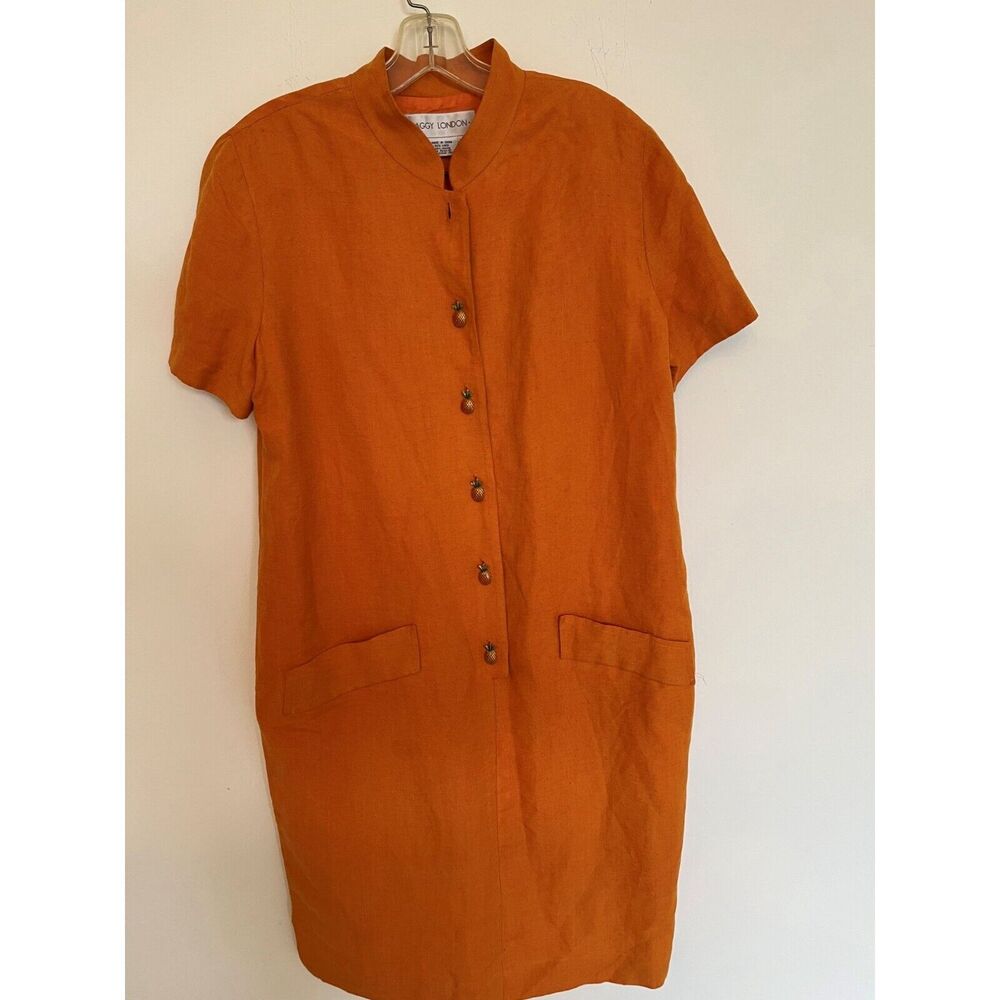 Maggy London Dress 12 Linen/Rayon Pumpkin Sheath  Career Lagenlook